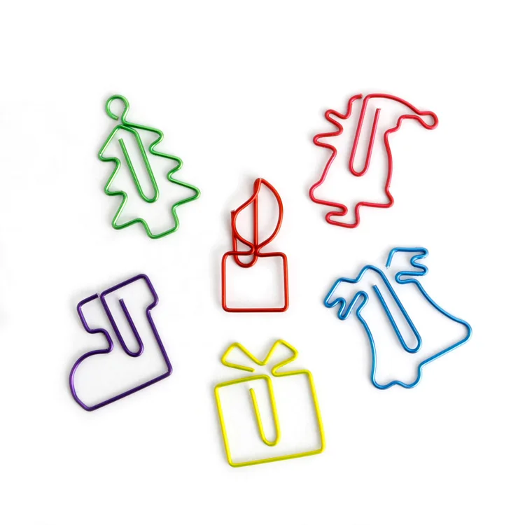 50 pcs Metal Wire Christmas Style Paper Clips Stockings Bookmarks Bells Clips Candles Shape Paper Clip for Decoration
