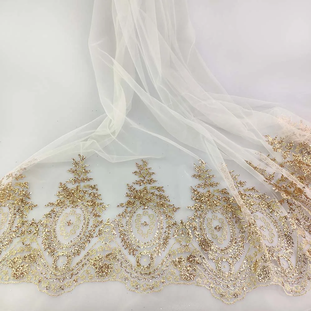 In stock gold glitter printing blingbling glitter nylon mesh fabric for wedding party  dress