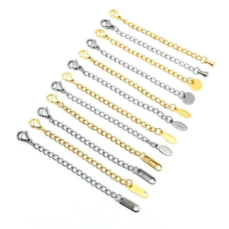 Wholesale jewelry findings stainless steel Lobster Claw/Clasp with chain and tag,18k gold plated and steel color