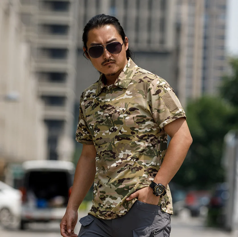 DFT0301  stock promotion Polo T shirts short sleeves with pocket on arm and magric sticky sign address