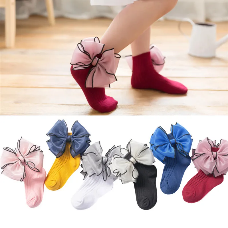 
Kids socks No MOQ Little Girls Fashion Cotton Cute organza Bow princess Socks 