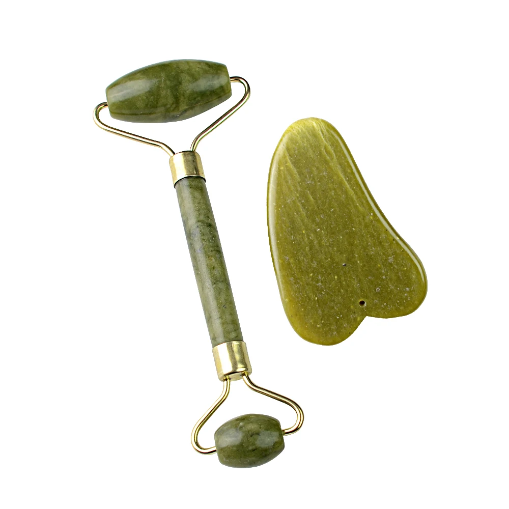 slimming face massage tool natural xiuyan jade green stone facial massage roller jade roller sets with guasha stone