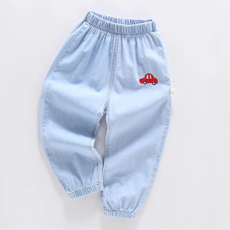 elastic waist kids trousers denim pants toddlers jean suits for boys and girls cute fruit embroidery jeans boy