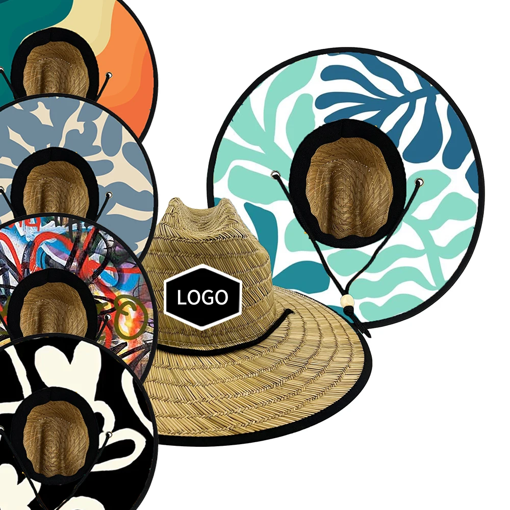 CUSTOM wide brim surfing men uv sun summer sombreros de paja lifeguard life guard straw hat for men women with custom logo