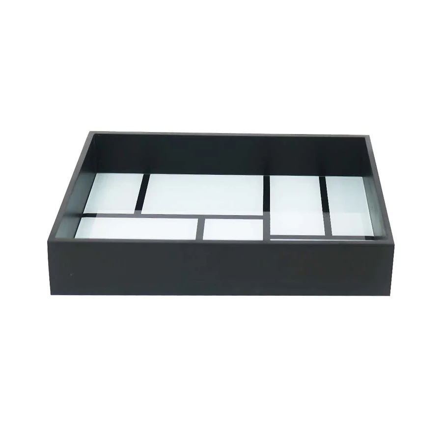 Wholesale Kitchen Chess Black And White Checkerboard Coffee Storage Trays Decorative Glass MIirror Tray Set