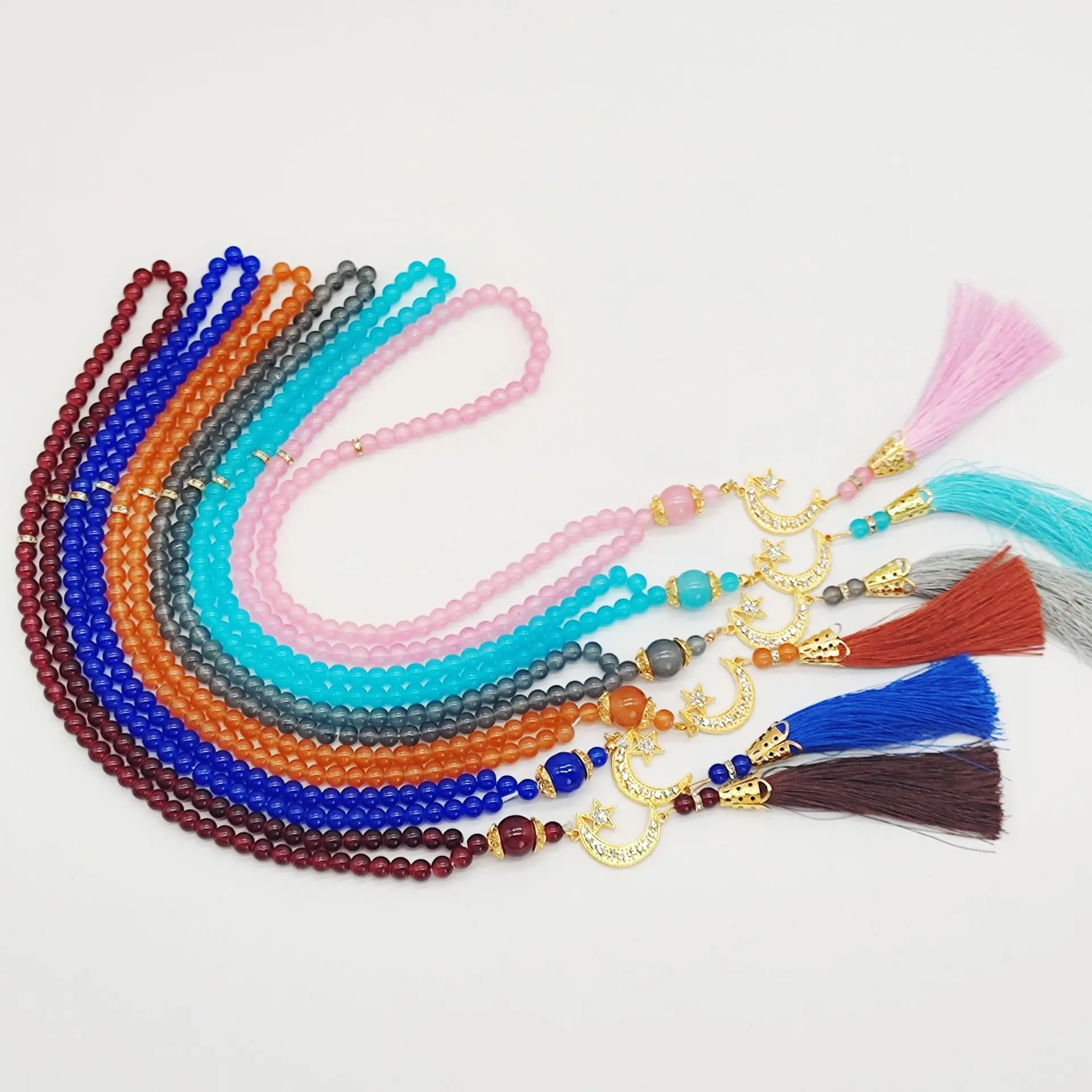 Ramadan  Eid Mubarak Gifts Umrah Favors Muslim 99 Beads Tasbeeh Islamic 6 mm Prayer Beads Sibha Misbaha With Moon Star Tassel