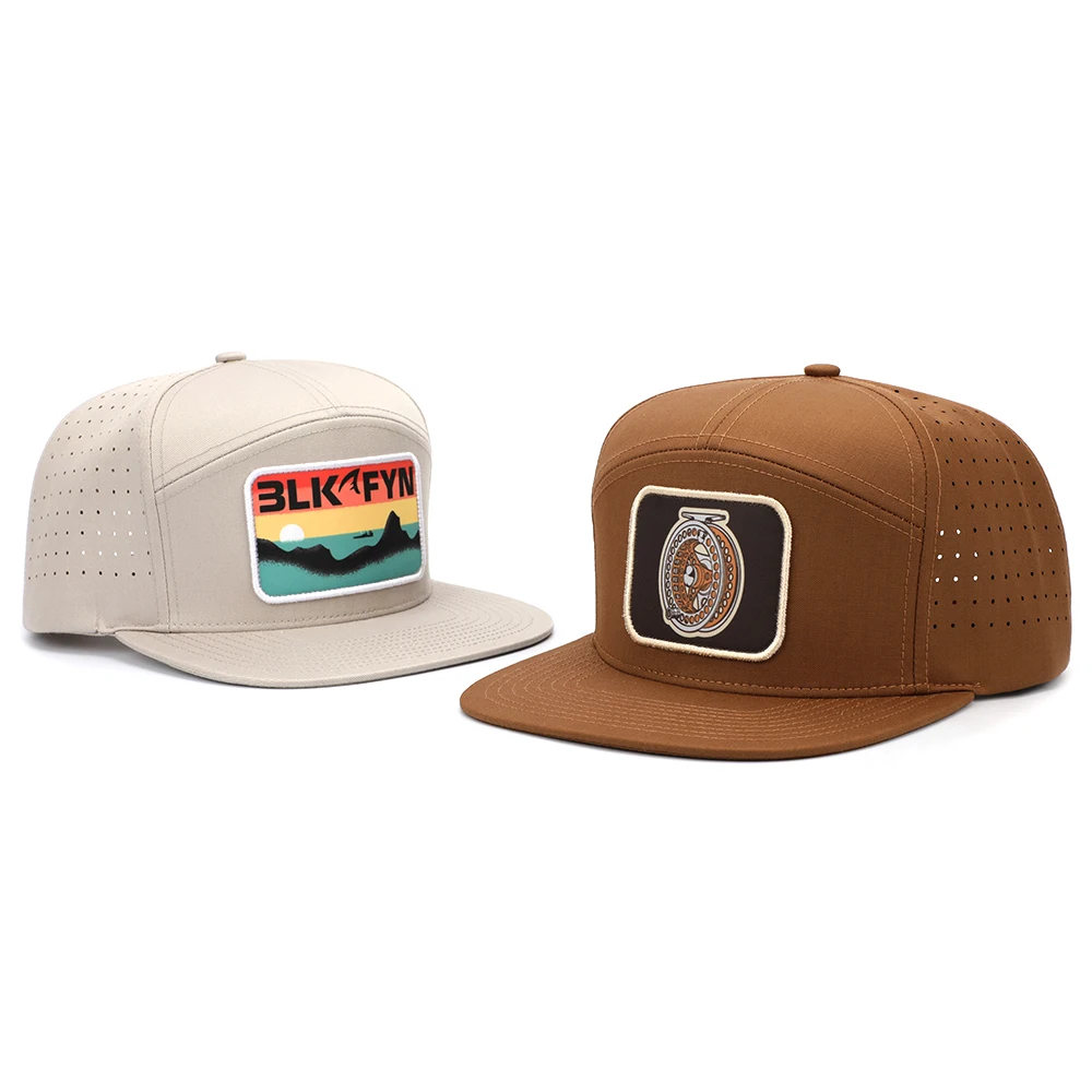 Best Quality Structured Cotton Snapback Hat Embroidered Patch Brown Custom Laser Cutting Sport Cap Flat Bill