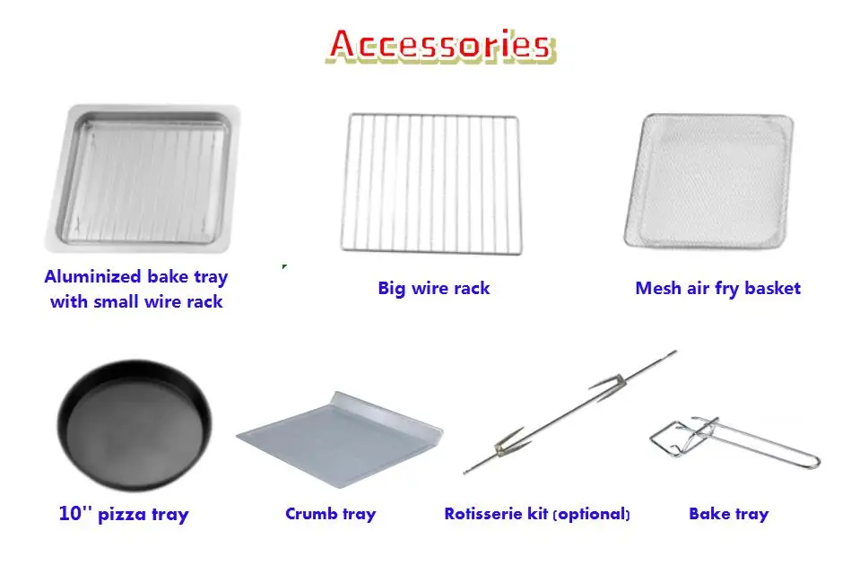 45L Large Electric Turbo Oven Rotisserie, Convection, Inner Lamp OTG pizza oven