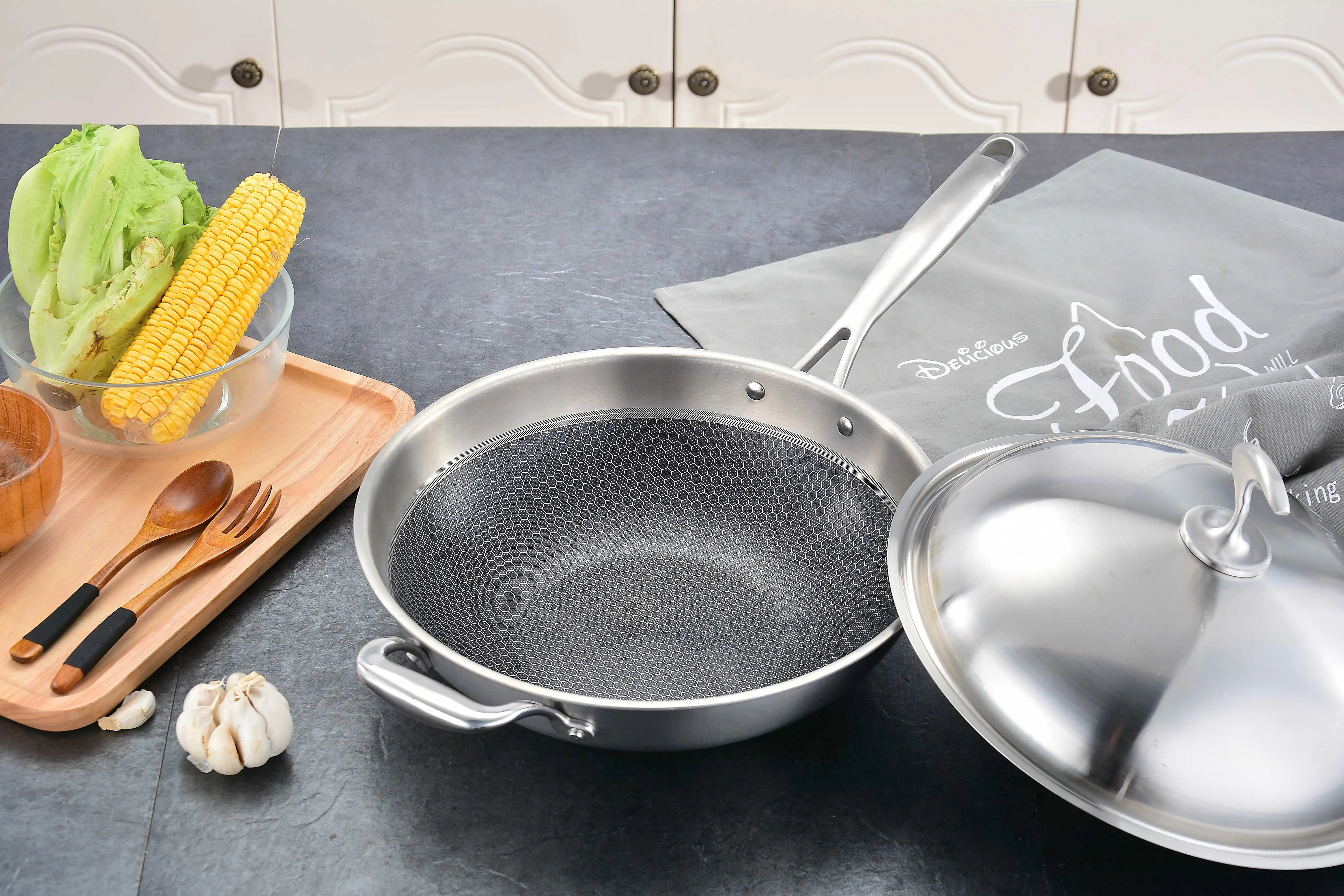 Flat Fry Set Non-stick Germany Go Shop Stainless Steel Wok Honeycomb Induction Cooker Non Stick Frying Pan