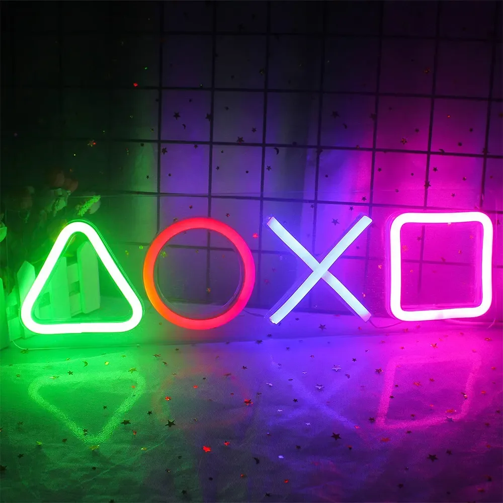 Game Controller Neon Sign LED Gamepad Neon Light PS4 AOXO Playstation Neon Sign for Kids Room Bar Club Art Decor