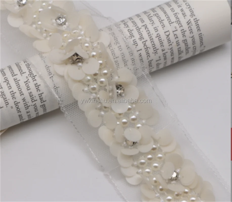 Spot handmade beaded sequins pearl lace organza lace accessories diy shoes and hats clothing decoration acces Dress Sewing Craft
