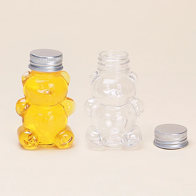 Hot Sale Container Candle Container Cute Teddy Bear Packaging Honey Jam Airtight Plastic Food Jar 60ml