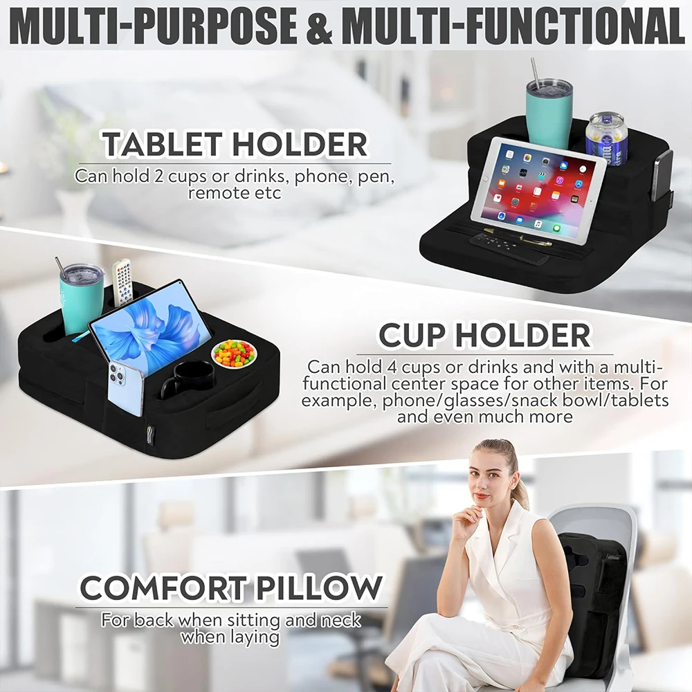 Sofa Organizer Caddy Coffee Couch Cup Holder Tray for Drinks Remotes Phones Snacks