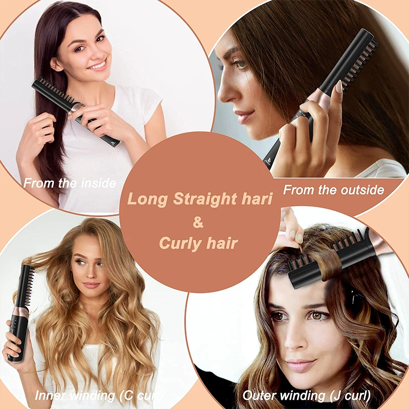 Wholesale wireless Comb Portable Hot Comb Hair Straightener Heat Comb Ceramic Flat Iron cordless Curlers with usb Charge