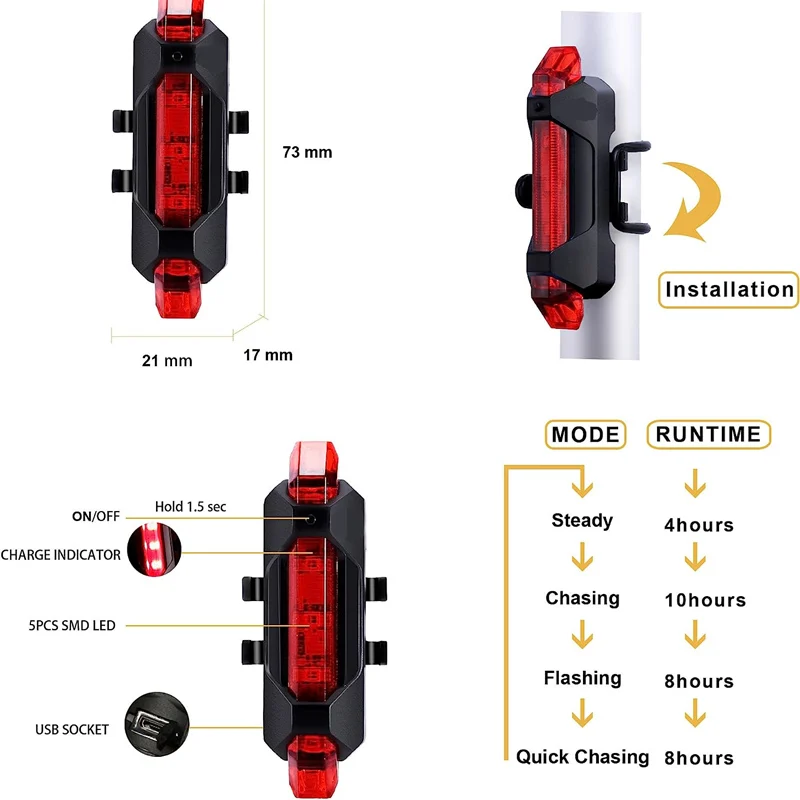 Bike Tail Light Ultra Bright Bicycle Lamps Bicycle Safety Warning Rear Light Rechargeable LED Bike Rear Light Cycling Accessory
