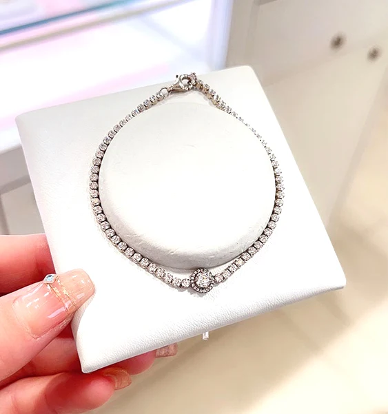 China S925 ALE Sterling Silver Manufacturing Factory Sparkling Halo Tennis Bracelet ALEpandoraer Cubic zirconia bracelet