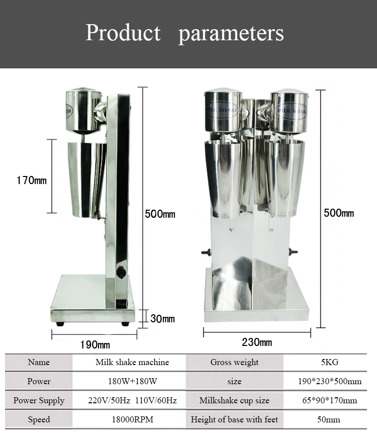 Dual Head Milkshake Machine Stainless Steel Milk Shake Machine 2 Speed with Cups, Smoothie Mixer Blender Cocktail Mixer Maker