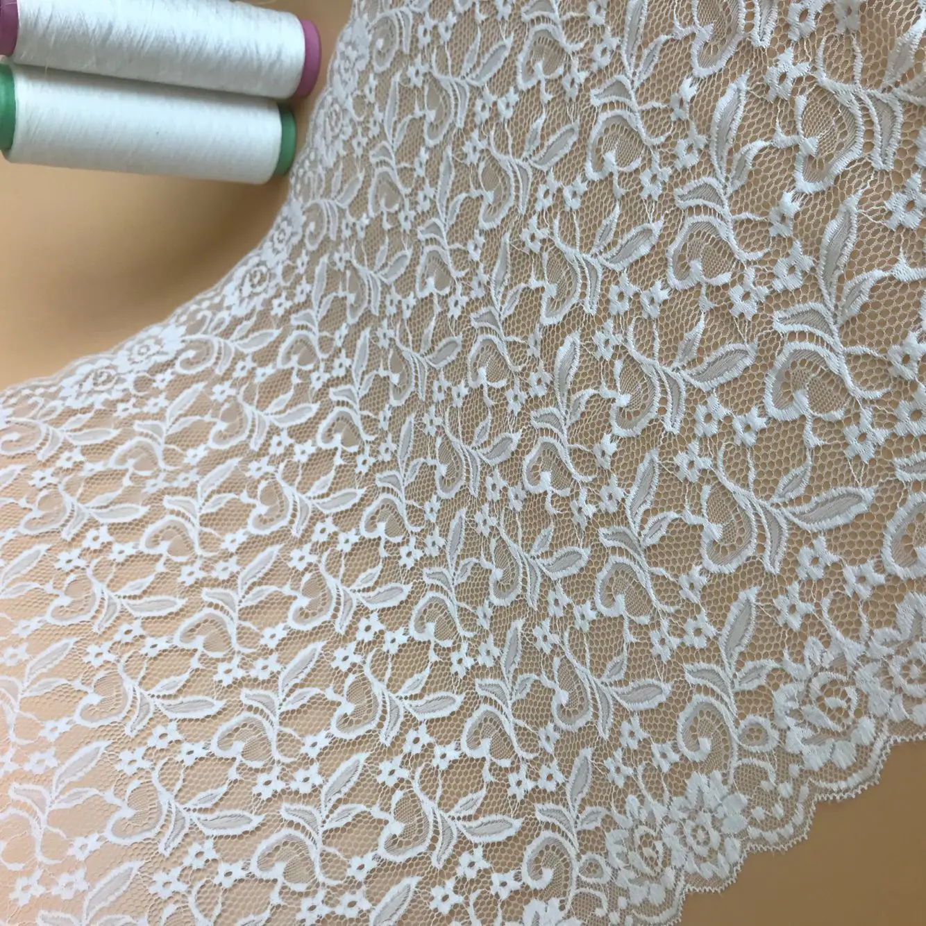 manufacturers supply 45cm wide warp knitted white lace  underwear clothing accessories DIY wedding dress stretch lace