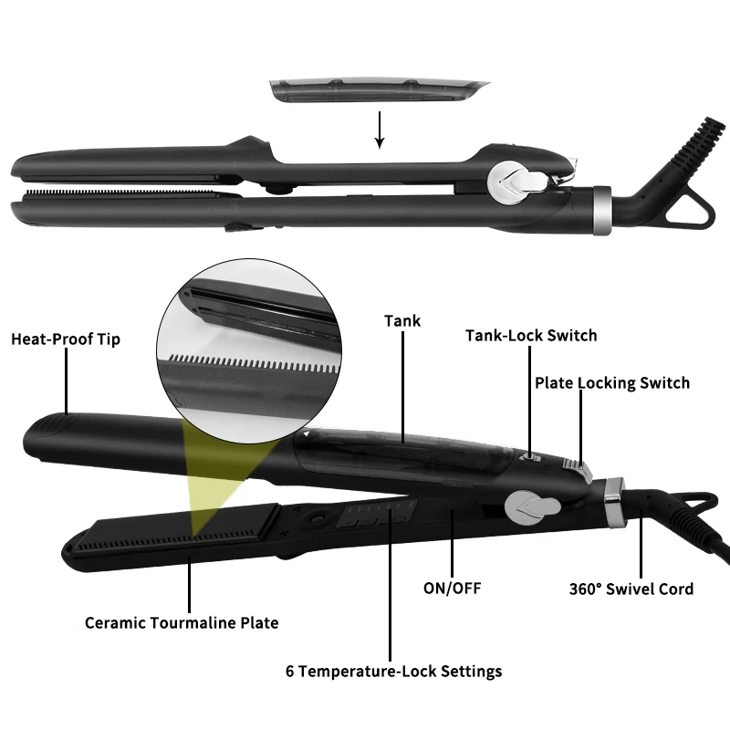 Professional Steam Hair Straightener Ceramic Steampod Flat Iron