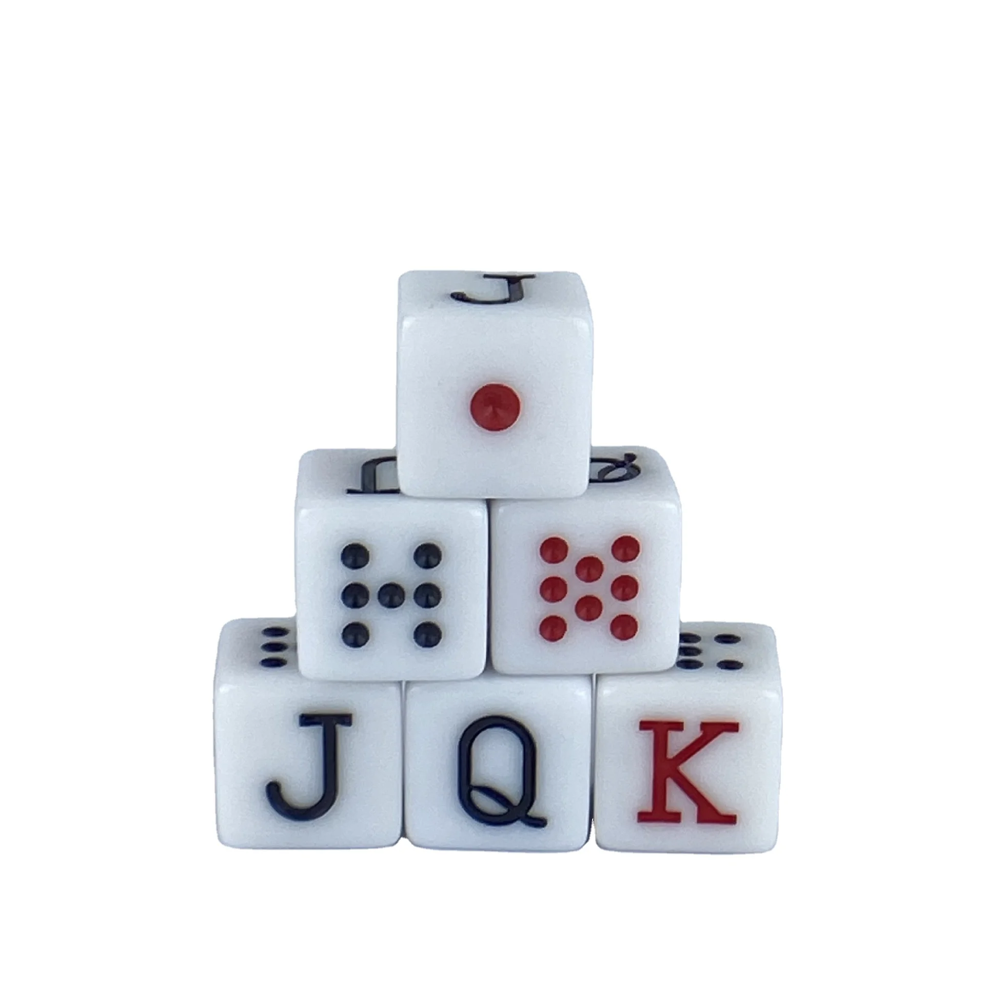 10pcs Spanish Poker Dice Ivory 6 Sided Square JQK Dice Plastic Table Game Dice Set White 16mm 6-Sided Card Symbols Dot K Q J 8 7