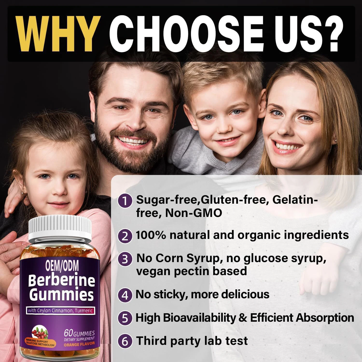 OEM /ODM Private Label Vegan Berberine Gummies with Ceylon Cinnamon Turmeric Extract Sugar Free Berberine HCL Supplement