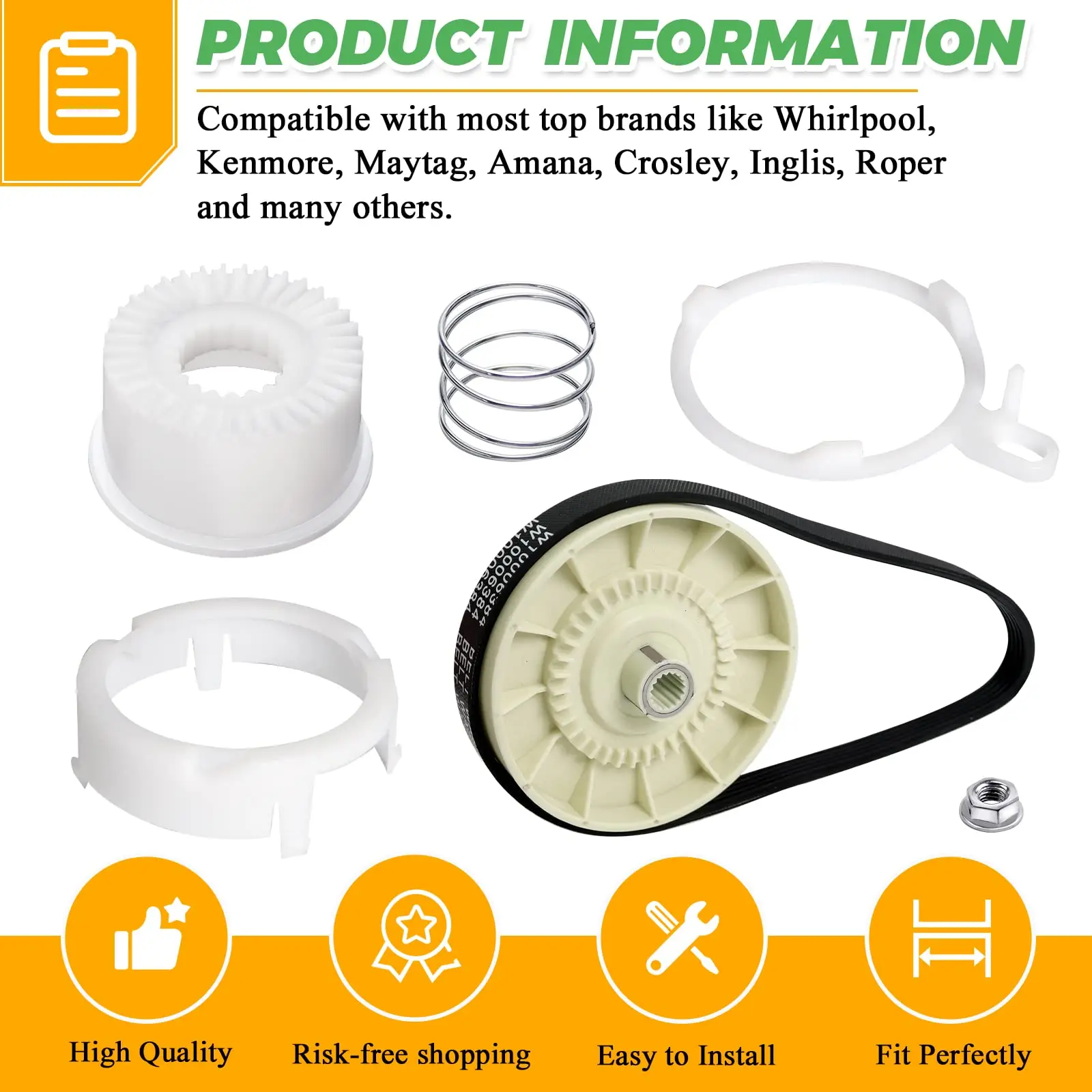W10721967 Washer Pulley Clutch Kit &Compatible for Whirlpool  W10006384  PS10057144 W10006354 W10006356 W10239973 WTW5000DW1