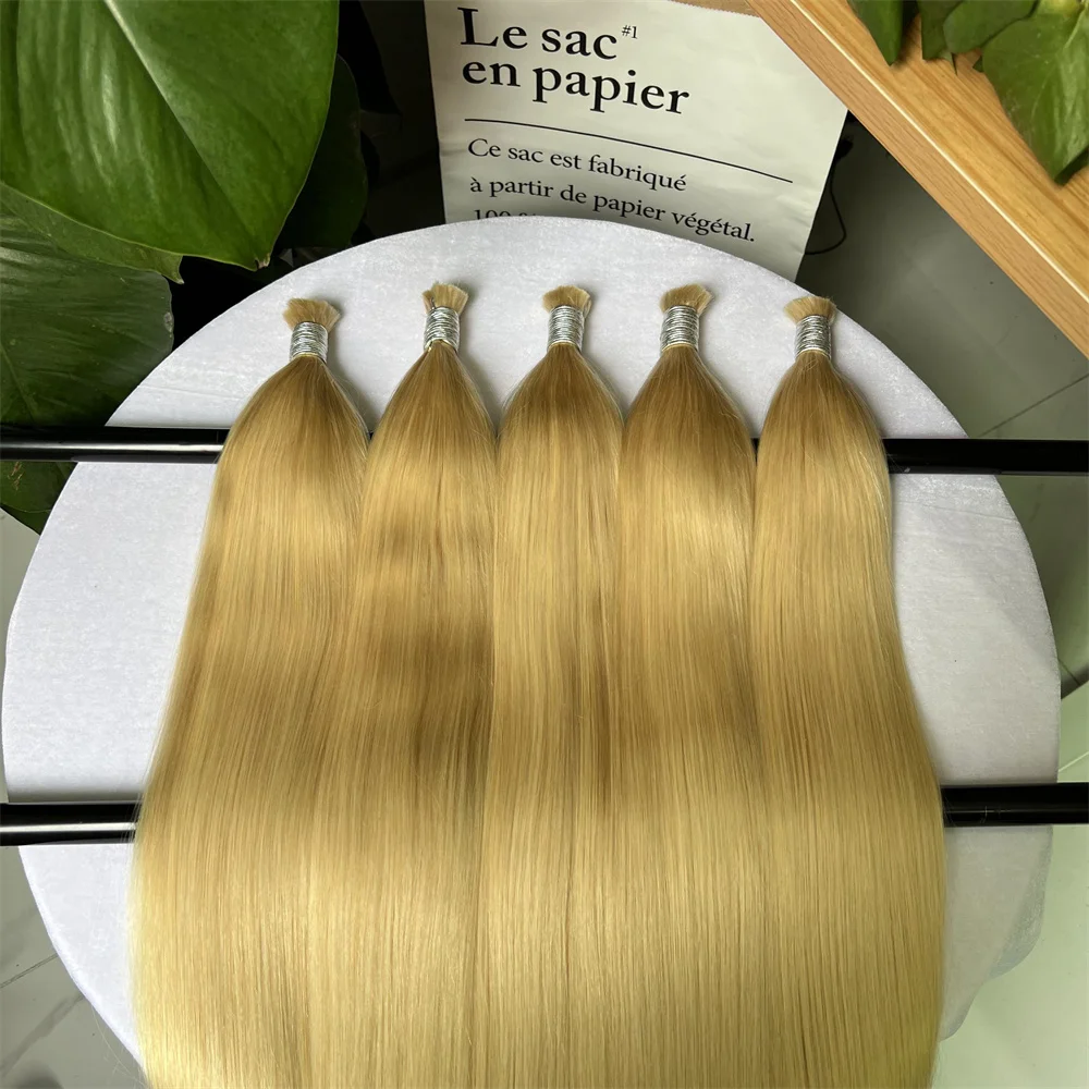 Wholesale No Weft Raw Hair Bulk Bone Straight Braiding Hair Extension 613 Blonde Color Bulk Human Hair For Braiding
