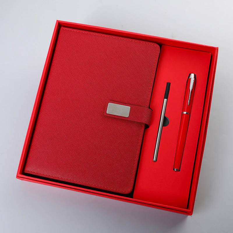 Journal Hardcover Planner Lined Customized PU Leather Cover Red Notebook Paper Stationery Stationary Gift Set 2024 with Pen