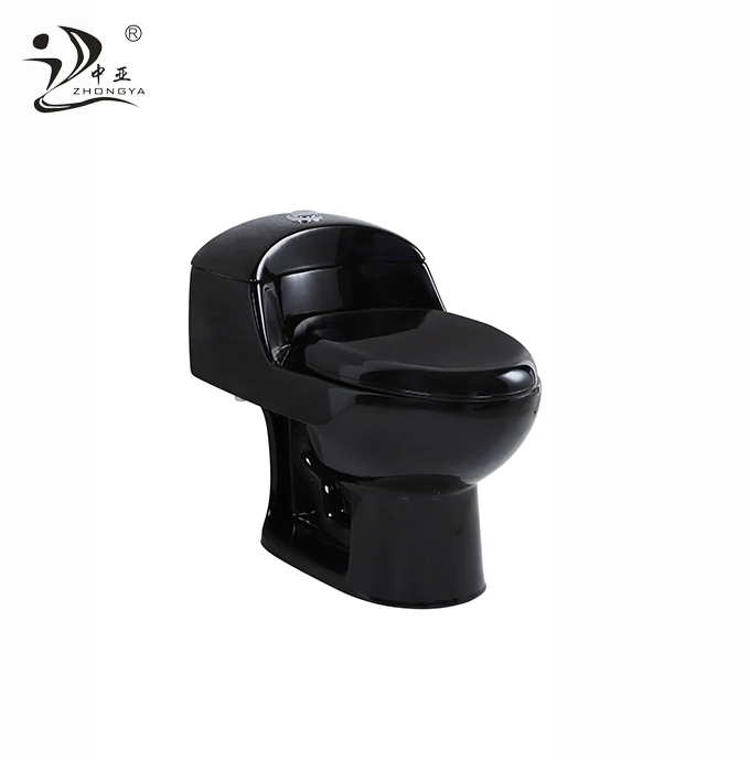 ZHONGYA South American Hot sales Standard Siphon Toilet Cheap  WC sanitary ware black one piece toilet with pp seat cover