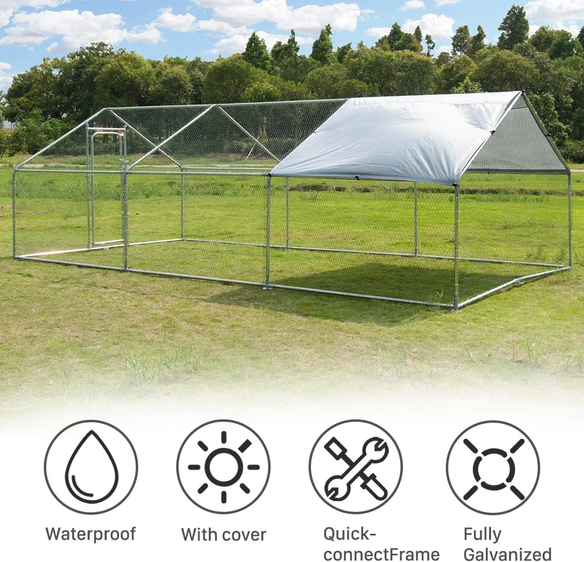 rabbit hutch chicken cage with roof cover 12m/sq galvanized chicken run metal chicken coop heavy duty animal cages