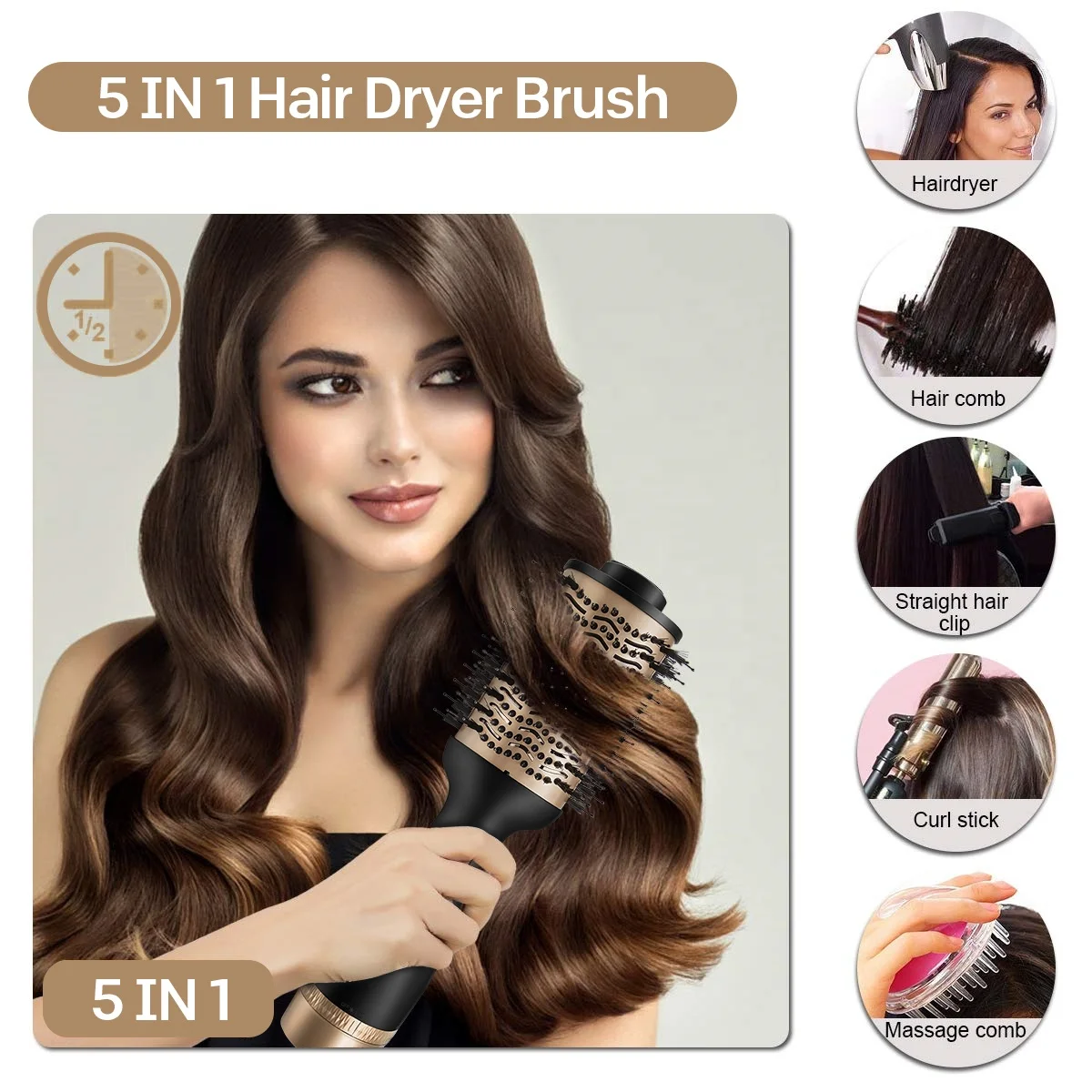 Professional one step round volumizer blow dryer brush 5 in 1 hot air hair dryer brush
