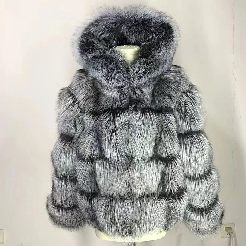 winter mans  real fox fur jacket with hood stand collar outfit hoodies plus size coat