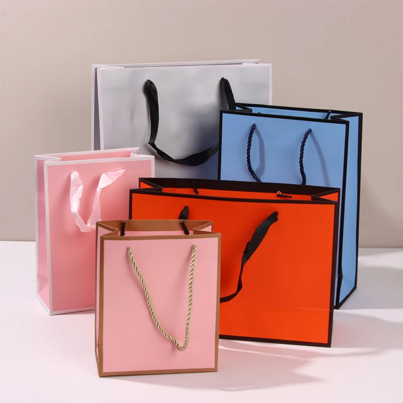 customized branded luxury pink gift brown shopping paper bags with logo with handle jewelry apparel clothes packaging