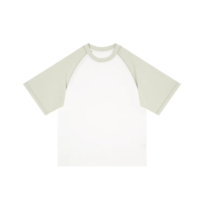 3 Needles 5 Threads Overlock Color Matching Vintage Raglan Half Sleeve 300 GSM Heavywight Oversize Blank Plain T-Shirt For Men