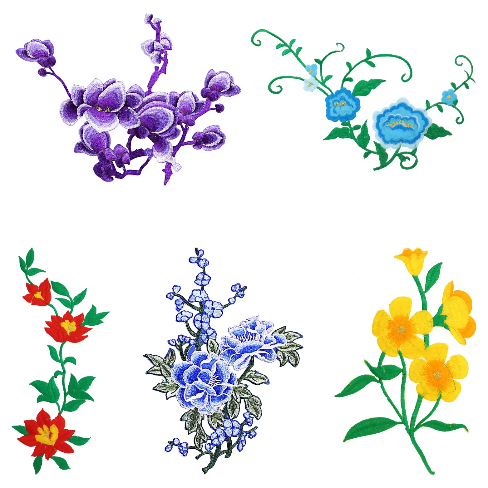 Didamao Custom In Stock Yi Wu Mixed Multicolor Plum Blossom Flower Rose Embroidery Iron-On Sewing Patch