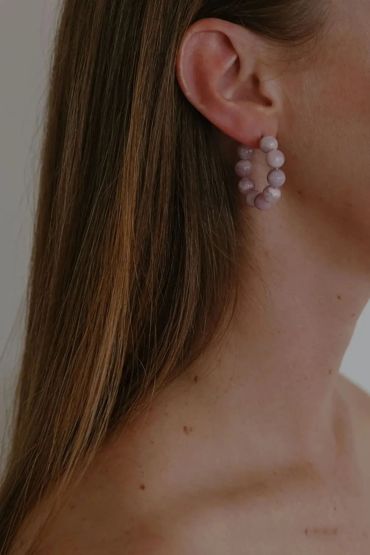 Purple round bead clavicle chain Natural stone titanium steel lock handcrafted niche beaded Nigerian party bead necklace set