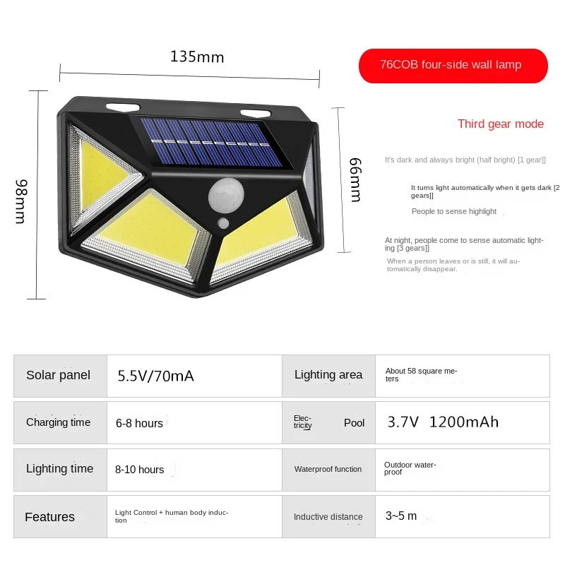 For Front Door Yard Garage Garden Led Street Lamp Outdoor Solar Lights With Motion Sensor