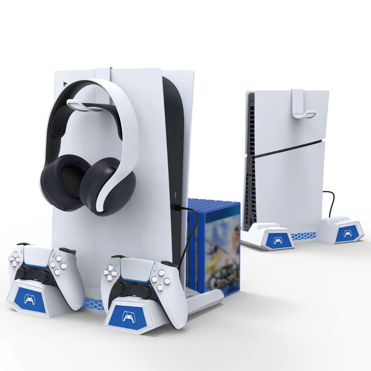 Vertical Stand For PS5 Slim Cooling Base Charging Dock Headset Hanger Storage Rack With RGB Light PG-P5S023