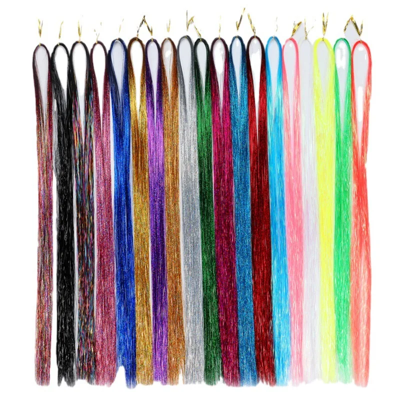 Highlight wig piece color 93cm 120cm 200 Strands extension laser silk real hair piece hair extension wire Tinsel Hair Wholesales