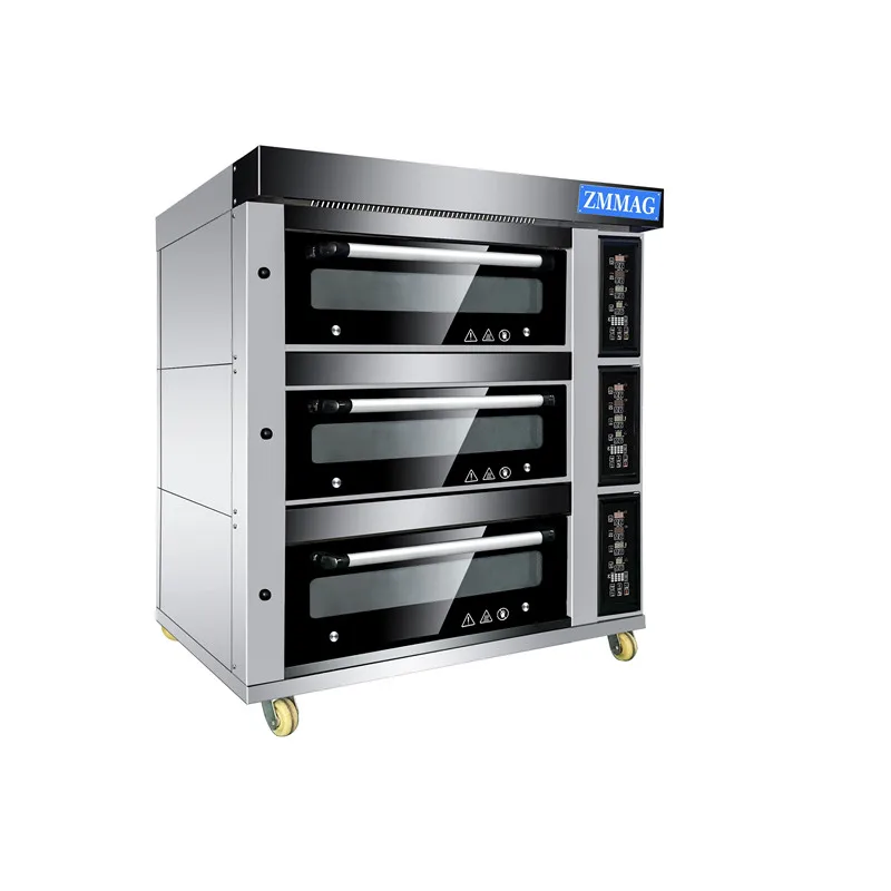 stainless steel 3 Layers 12 trays gas deck oven with steamer