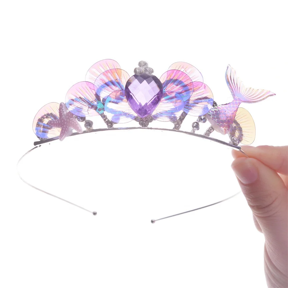 New Shiny Mermaid Cartoon Ocean Party Girl Princess Crown Starfish Shell Rhinestone Hair Accessories