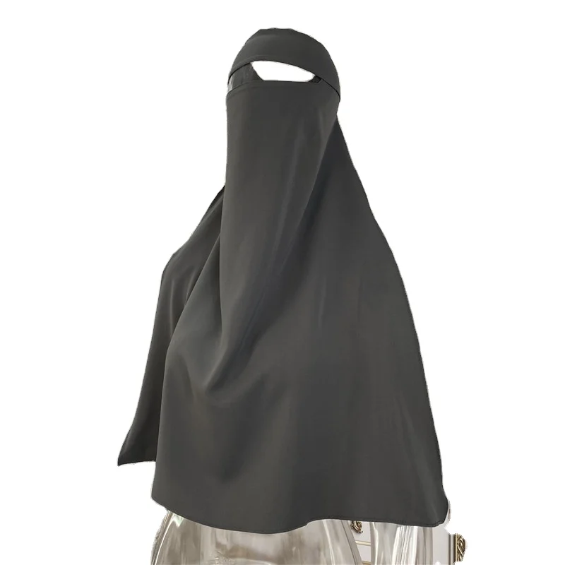Ready Hijab High Quality Muslim Niqab Veil One Layer Meryl Fabric Face Cover Islamic Scarf Turban Hijab With Tie Band