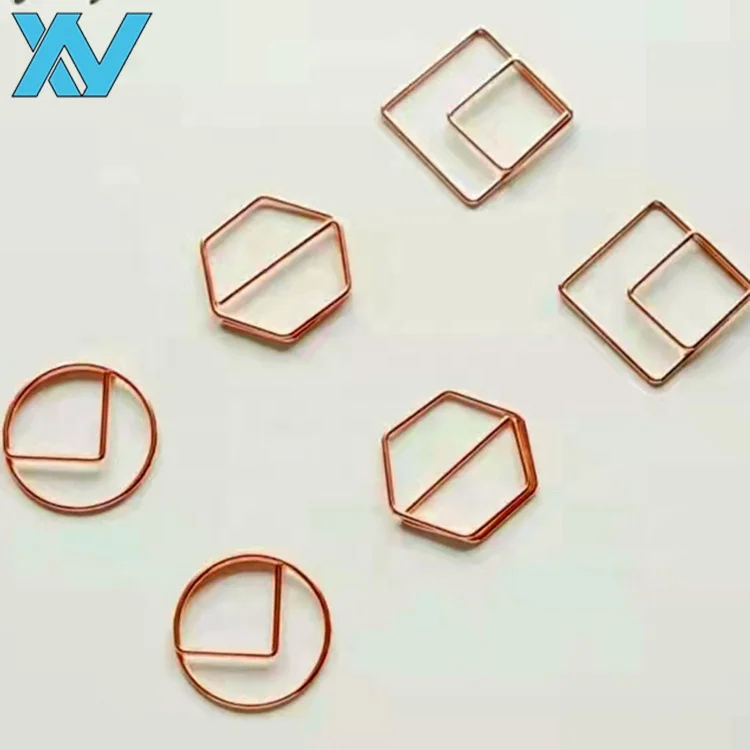 high quality metallic shinny rose gold triangle design round circle square hexagon shape paper clip