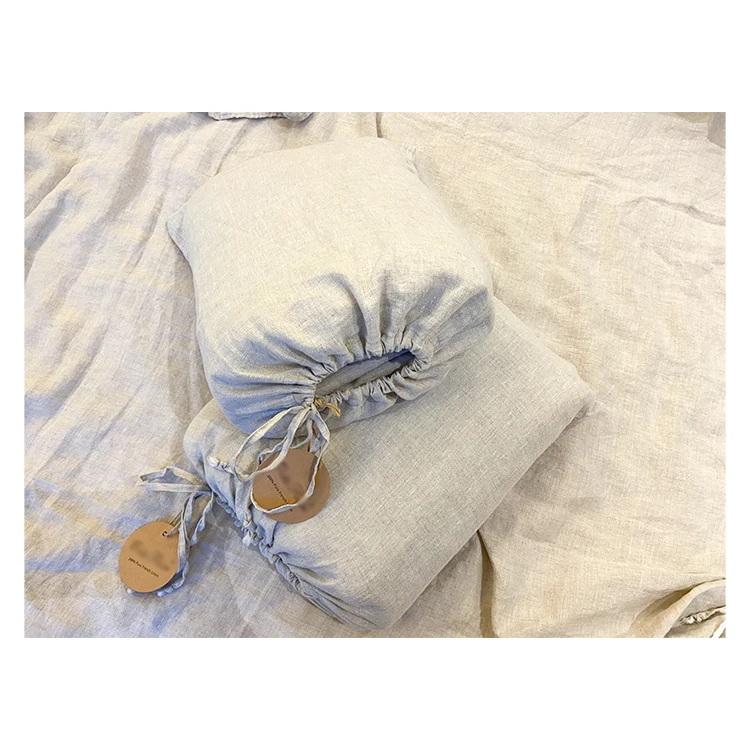 LZ  flax linen bed set stonewashed 100% linen pillow cases duvet cover white ruffled french linen bedding