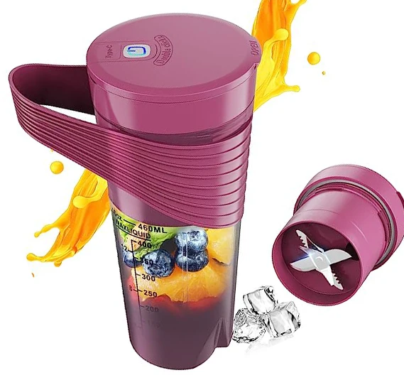 Portable Blender For Shakes and Smoothies 16 Oz Strong Cutting Power Personal Blender with 6 Blades Rechargeable Mini Blender