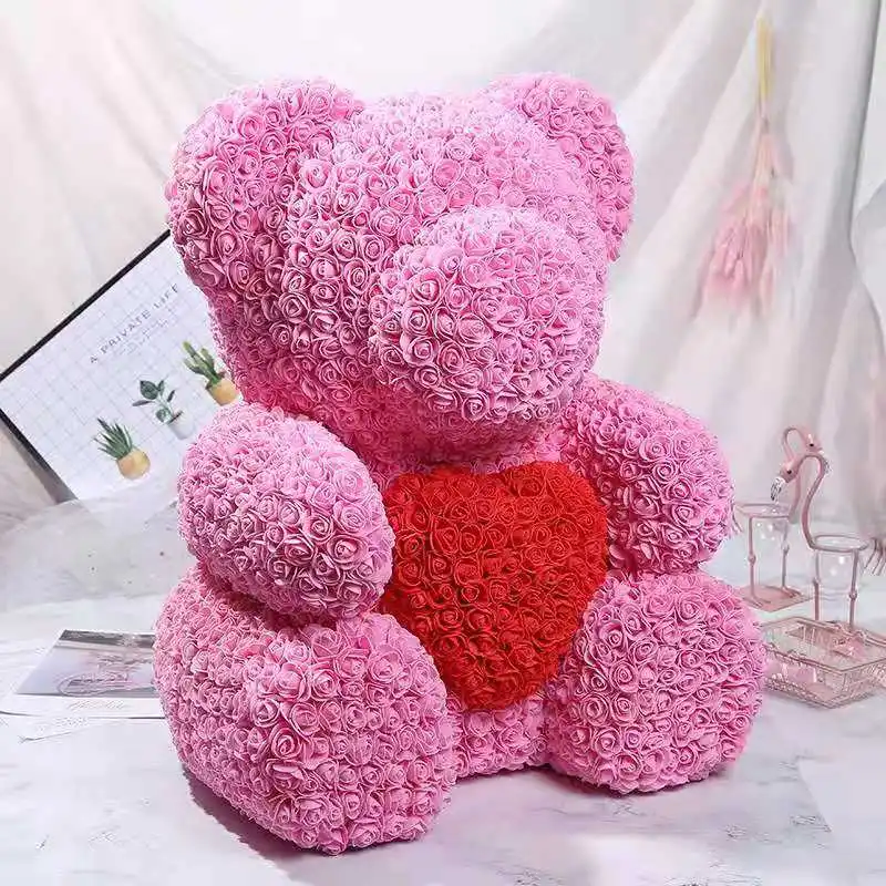 Luxury rose bear gift Artificial  70cm Foam flower Bear with Gift Box