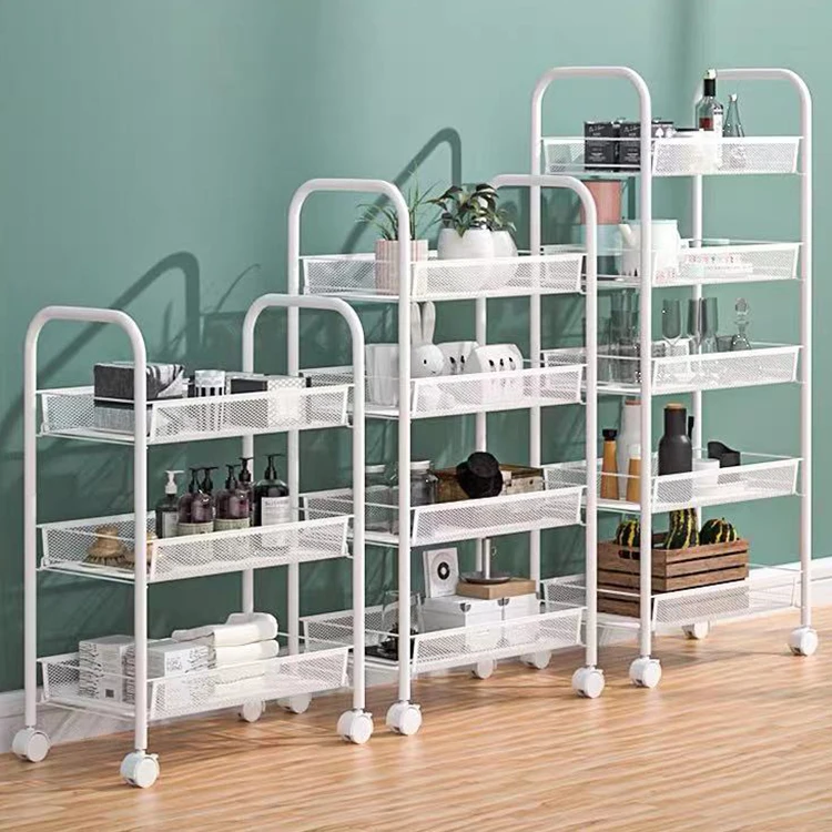 New household carbon steel three storey kitchen storage rack trolley cart organizer  foldable kitchen trolley with wheels