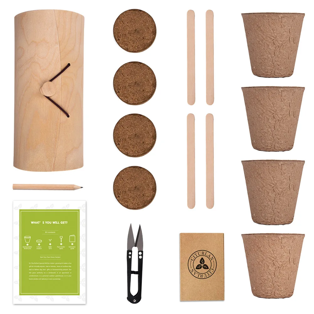 Indoor Diy Kitchen Small Plants Herbs Flower Garden Starter Kit Kids Flower Growing Tools Set