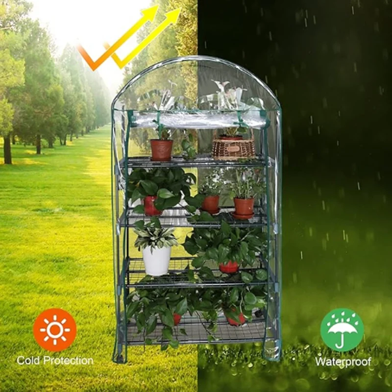 Sturdy Portable Metal Shelves Gardening Green House Indoor Outdoor 4 Tier Mini Greenhouse for Plants Flowers