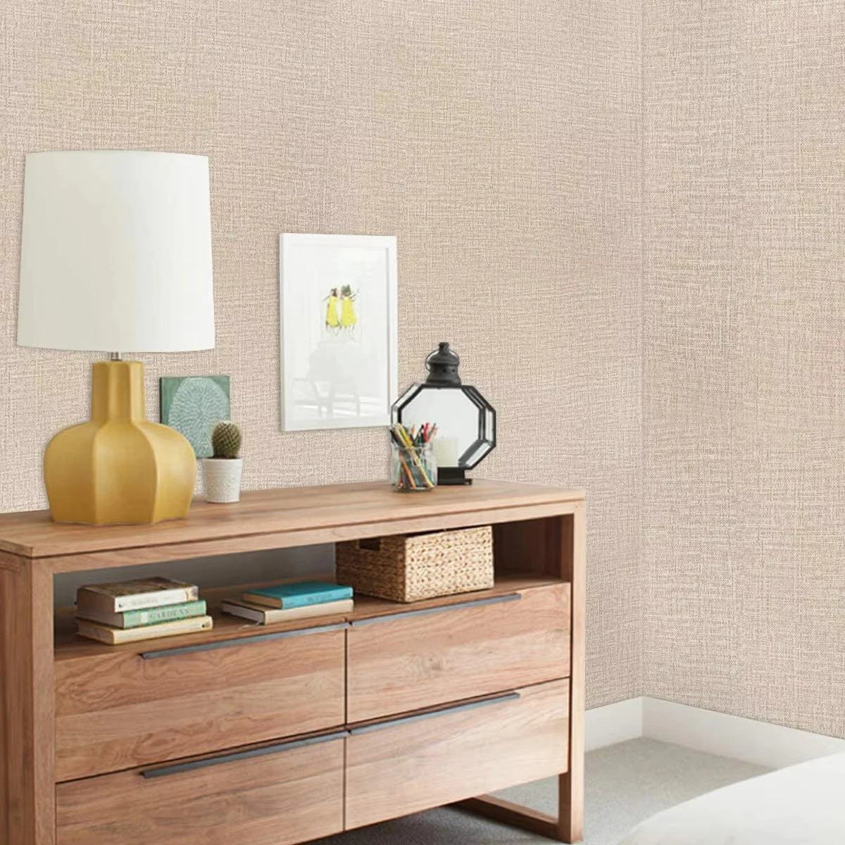 OEM ODM Beige Elegant 3D Linen Texture Peel And Stick Wall Paper Decor Pvc Self Adhesive Wallpaper For Bedroom